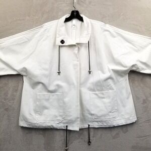 Marla Wynne Drama Jacket Women 1X White Cotton‎ Canvas Snap Front Pockets Topper